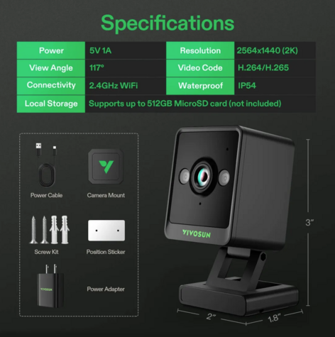 Vivosun GrowCam C4, 2K QHD WiFi Smart Camera - main image